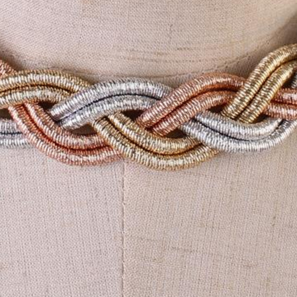 Tri Tone Braidded Cord Necklace Earring Set - Picture 3 of 5